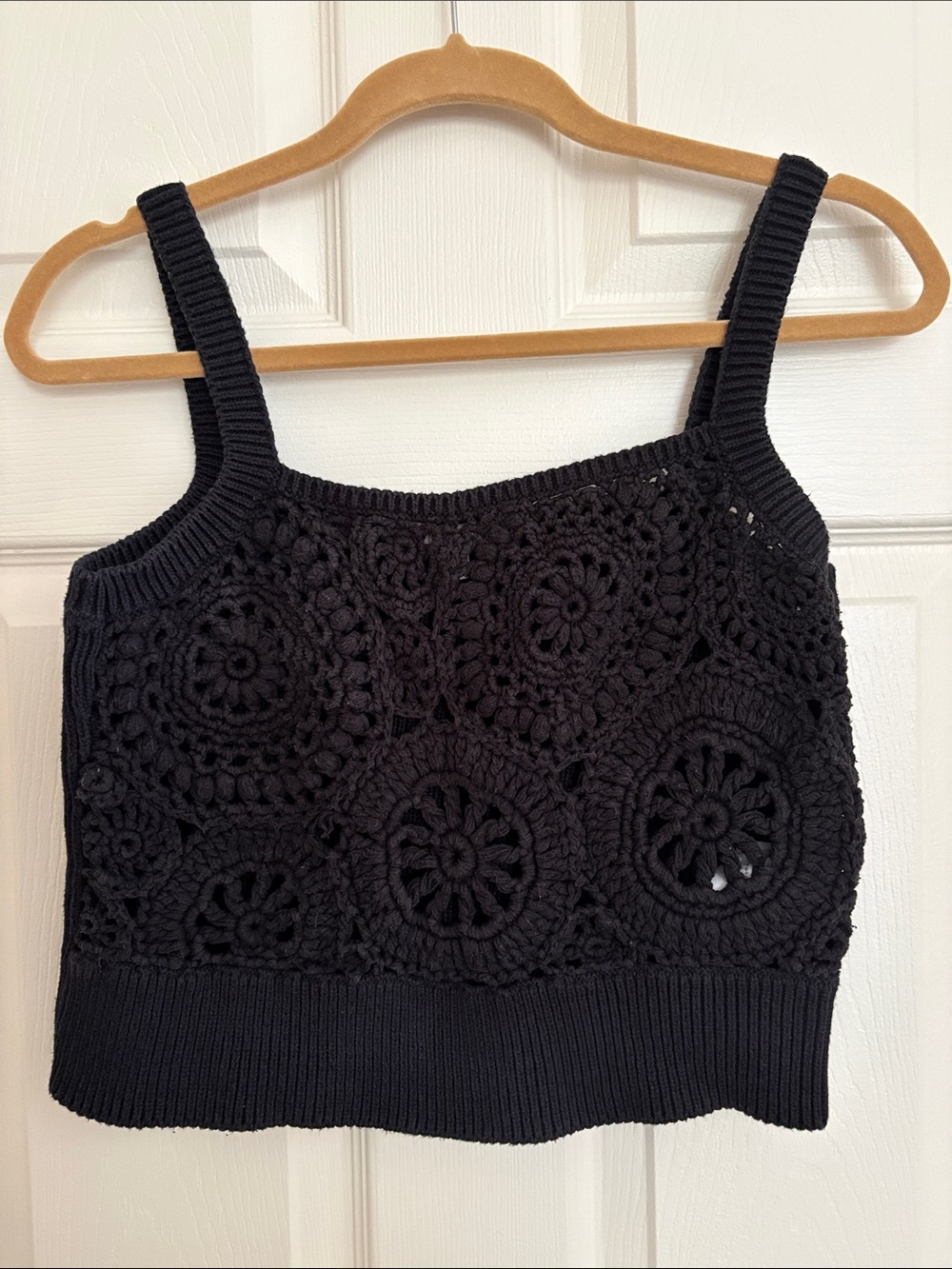 J. Crew Black Crochet Crop Top Silk Cotton Boho Boardwalk Cali